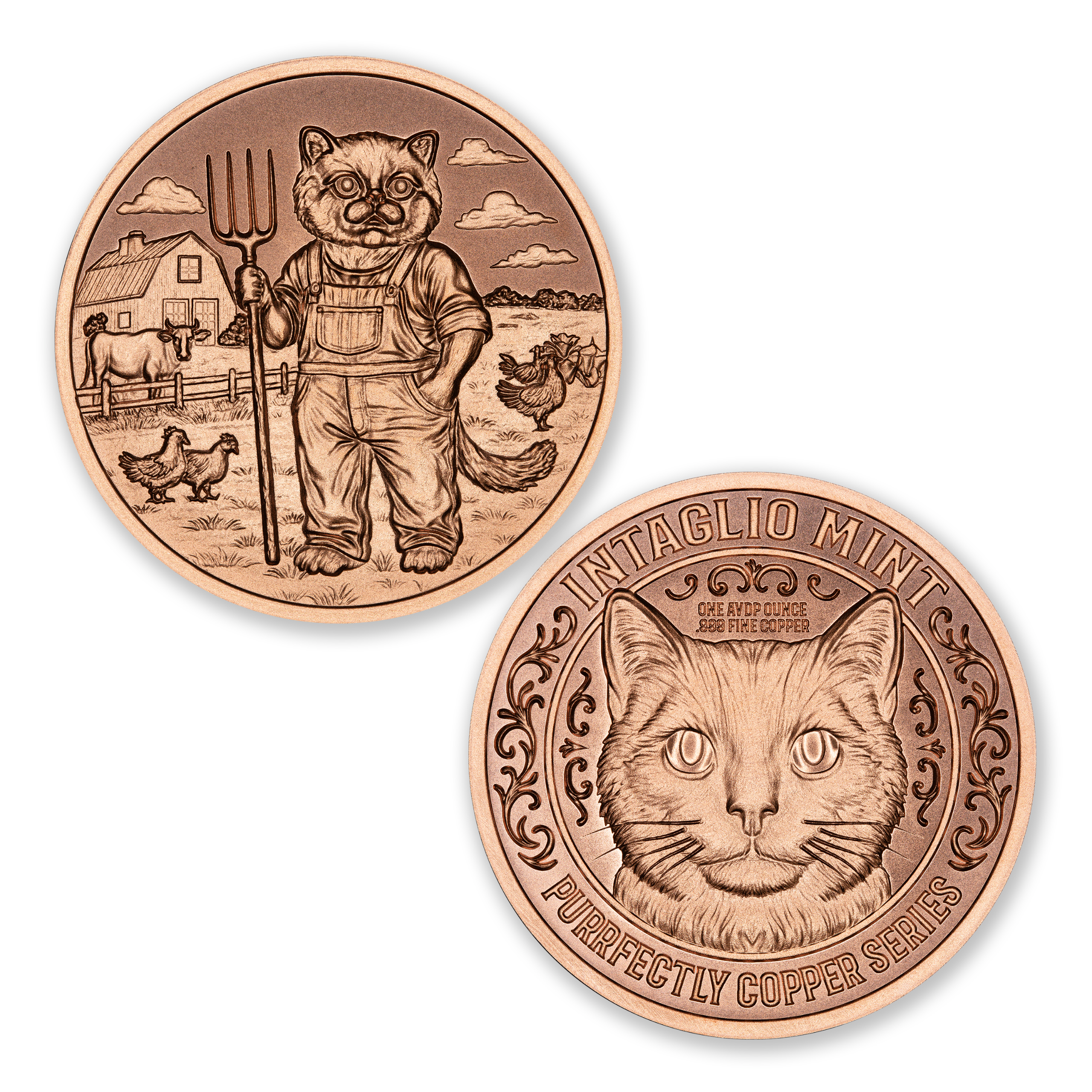 PURRFECTLY COPPER SERIES – FARMER CAT – 1OZ – 39MM – CU