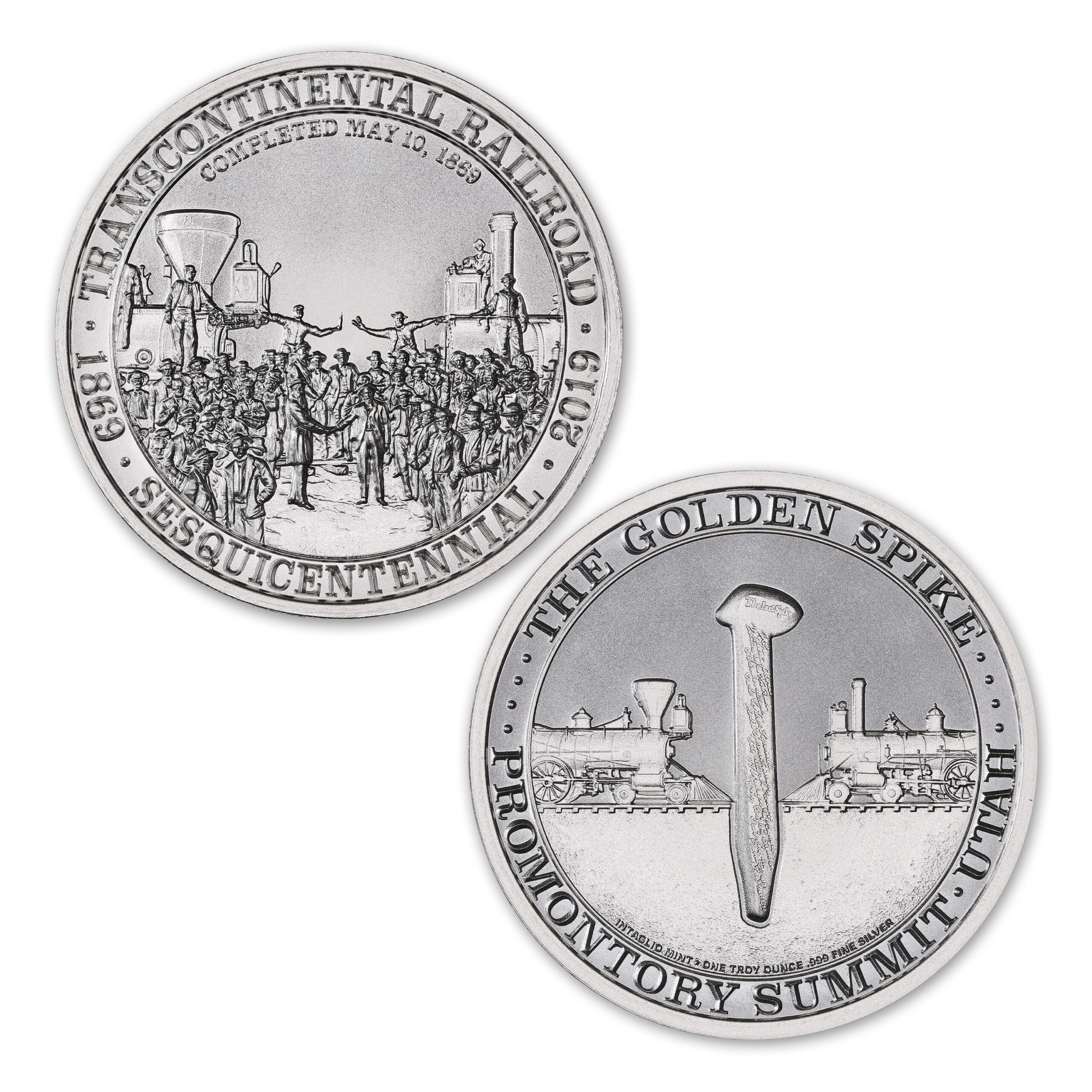 TRANSCONTINENTAL RAILROAD – THE GOLDEN SPIKE – 1 TROY OUNCE – 39MM
