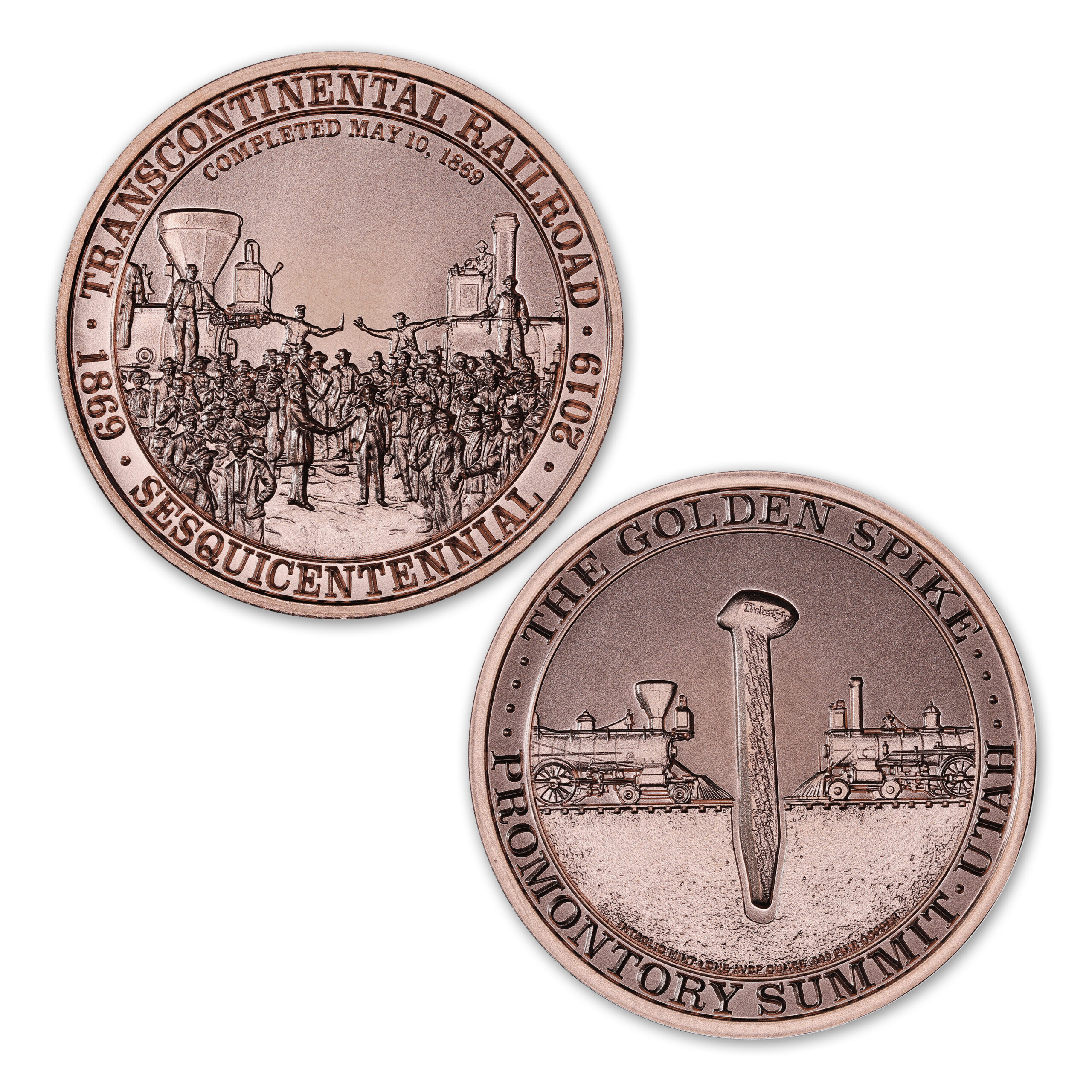 TRANSCONTINENTAL RAILROAD – THE GOLDEN SPIKE – 1 AVDP OUNCE – 39MM CU